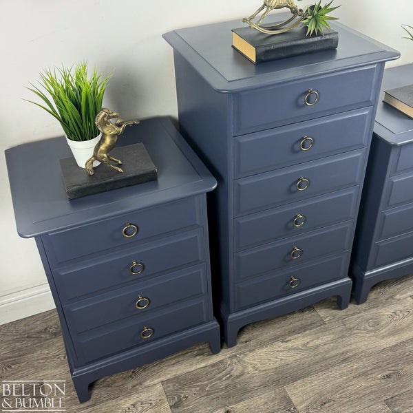 Narrow 6 Drawer Tallboy Chest and Matching Bedside Drawers in Navy – STAG Minstrel