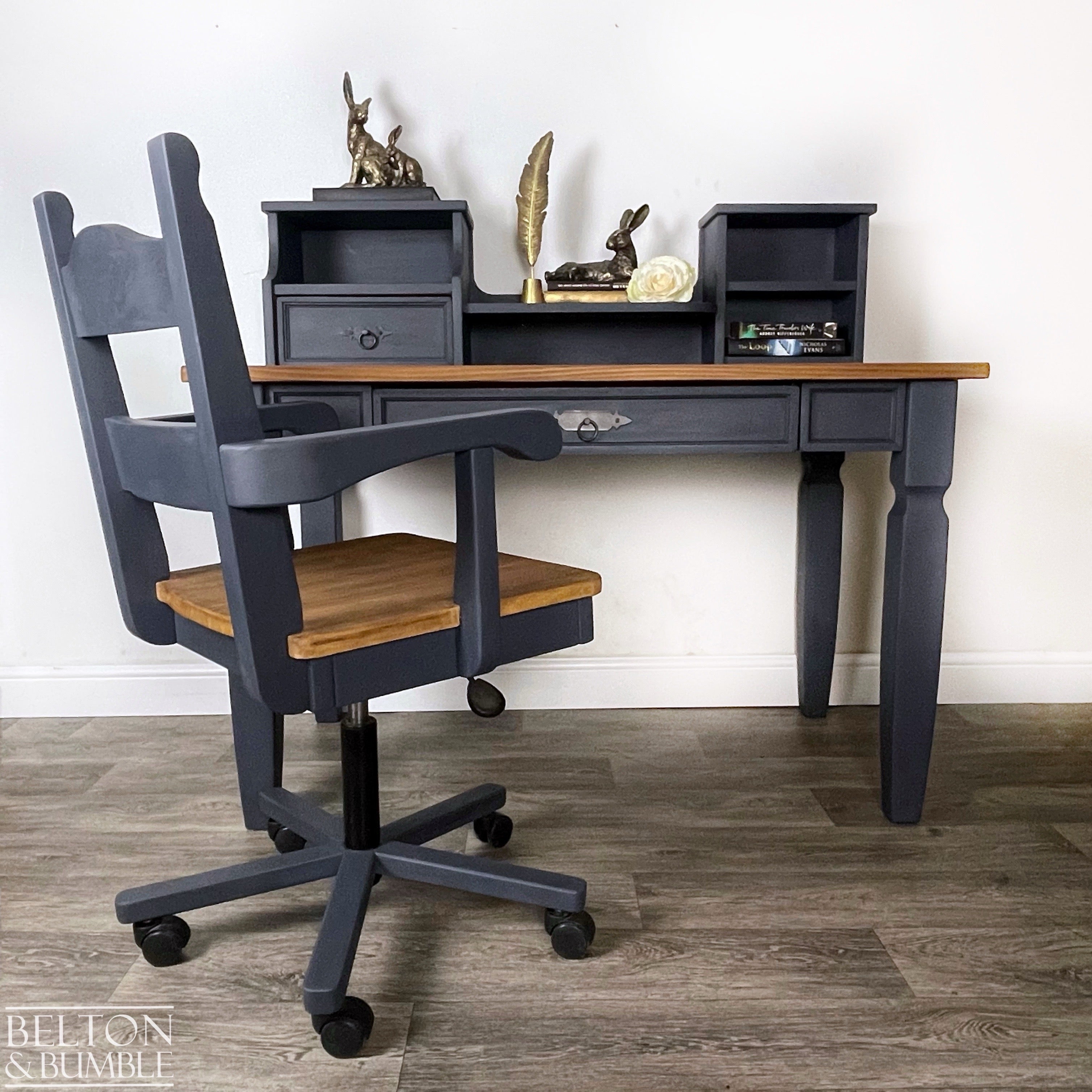 Vintage Pine Computer Office Desk and Chair-Belton & Bumble