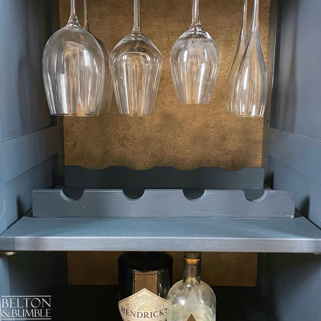 Solid Wood Carved Navy and Gold Cocktail Drinks Cabinet
