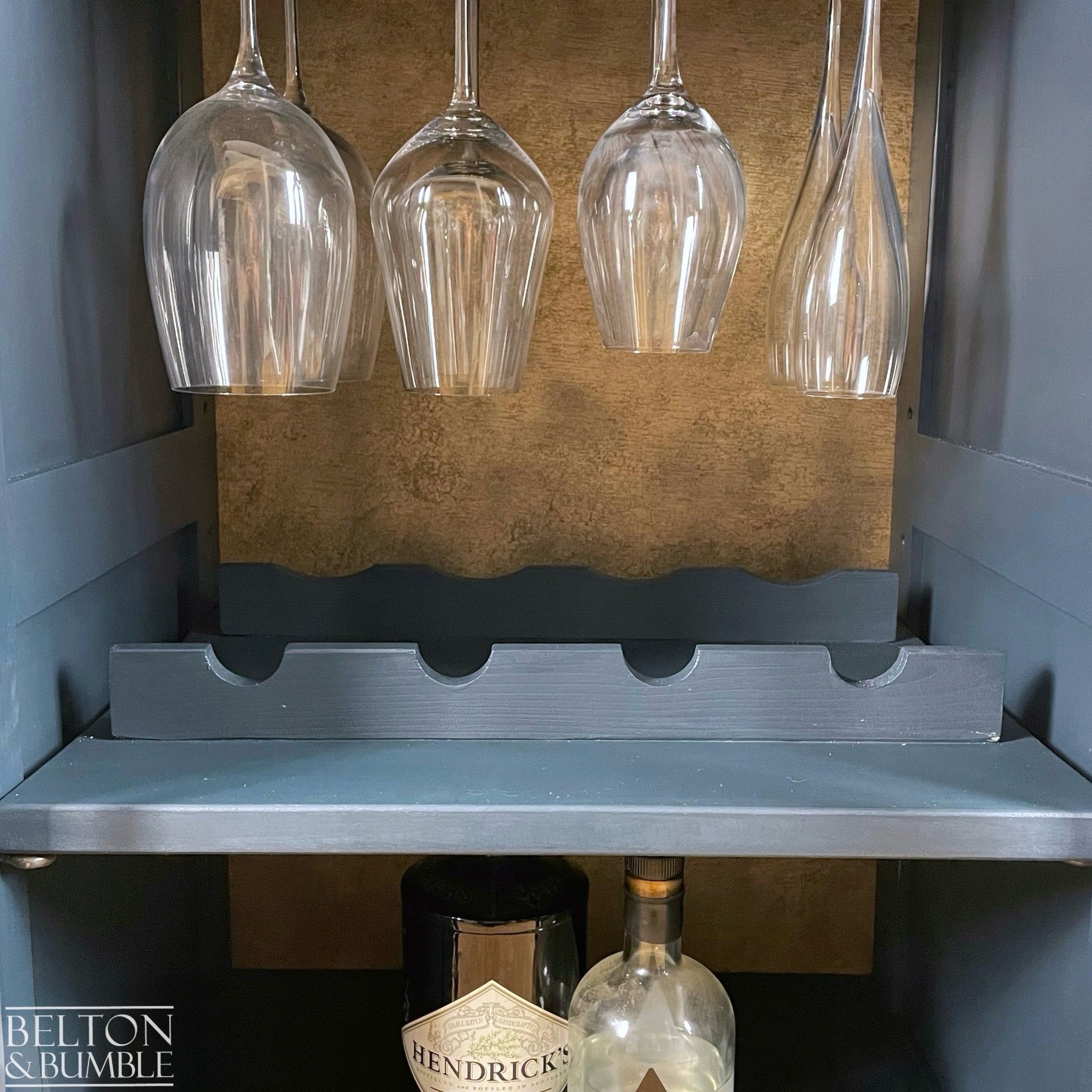 Solid Wood Carved Navy and Gold Cocktail Drinks Cabinet
