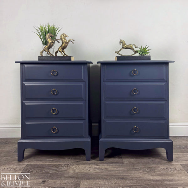 Narrow 6 Drawer Tallboy Chest and Matching Bedside Drawers in Navy – STAG Minstrel
