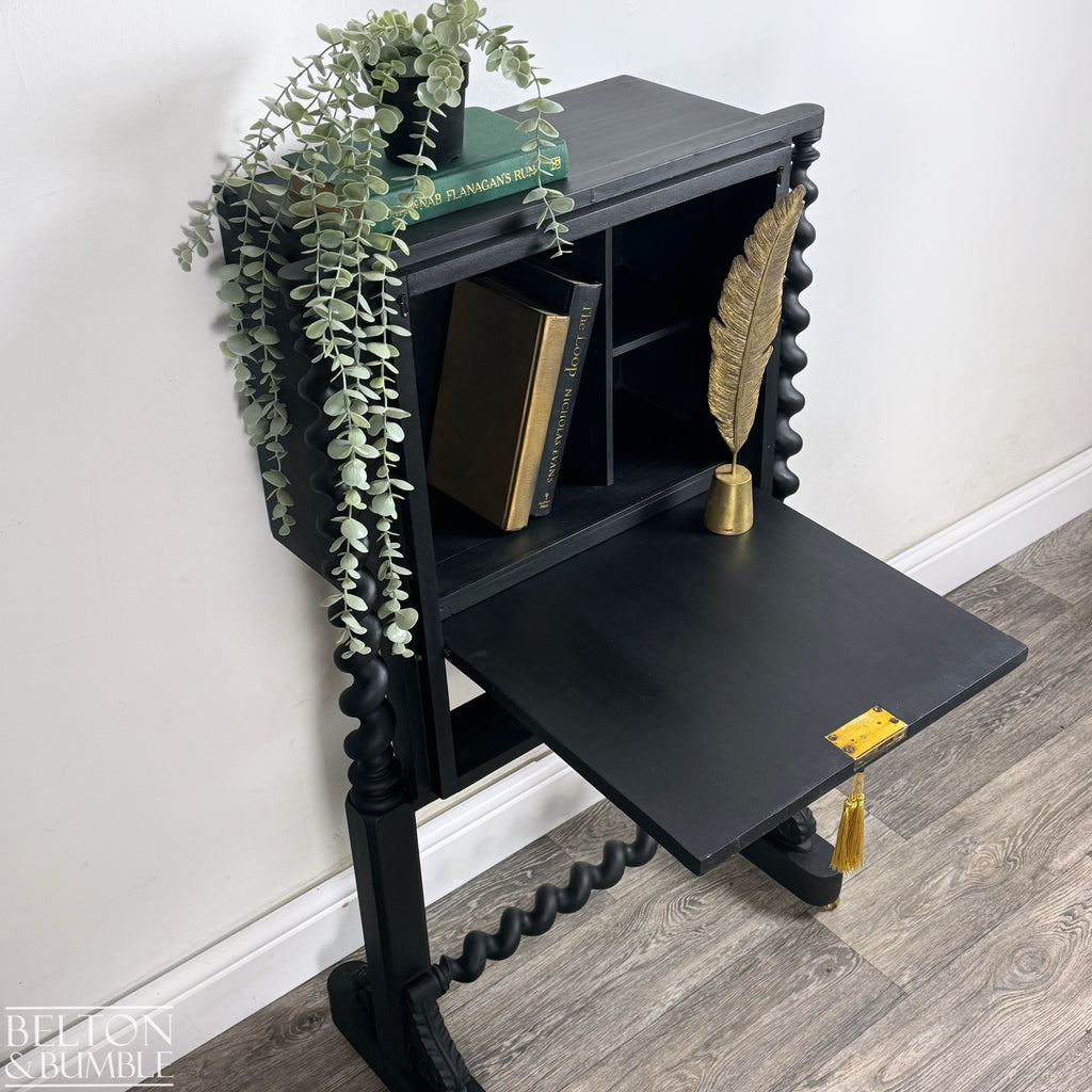 Hallway Desk Bureau in Black with Walnut Fall Front-Belton & Bumble