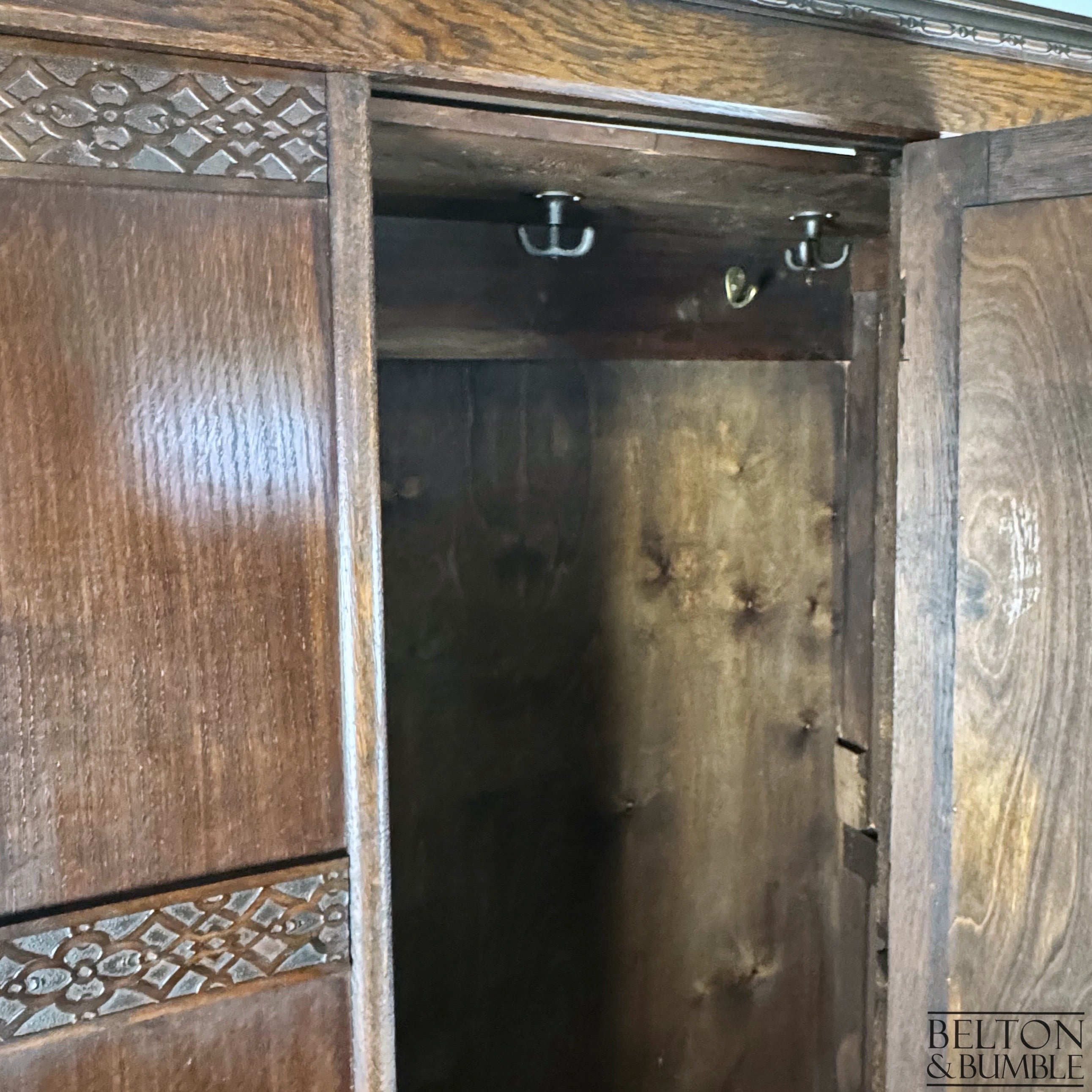 Oak Mirror Fronted Single Wardrobe Armoire-Wardrobe-Belton & Bumble