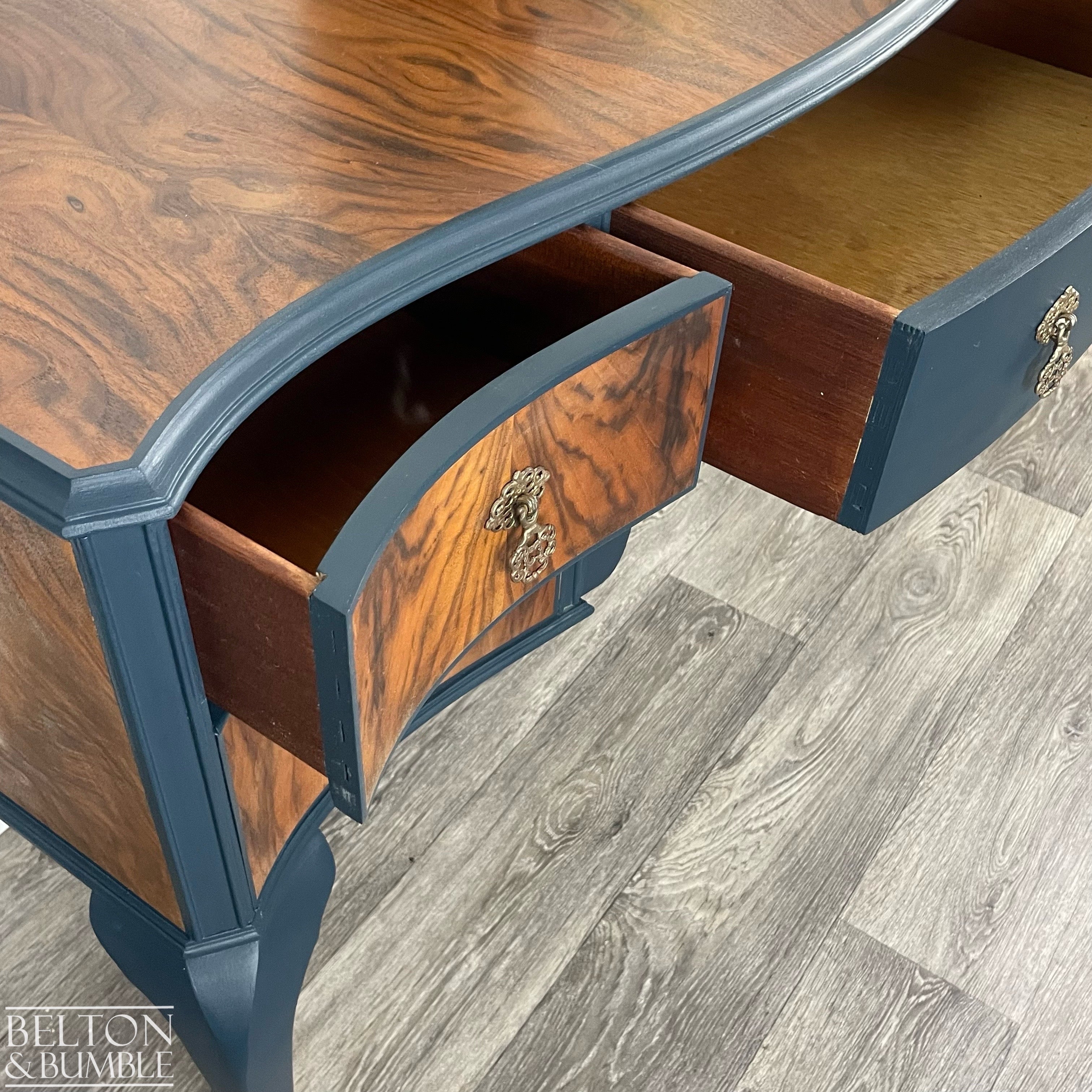 Walnut Desk / Dressing Table in Blue-Belton & Bumble