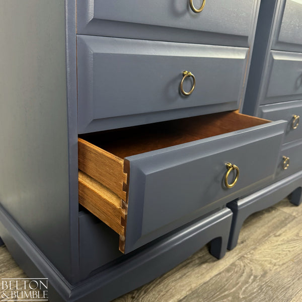 Narrow 6 Drawer Tallboy Chest and Matching Bedside Drawers in Navy – STAG Minstrel
