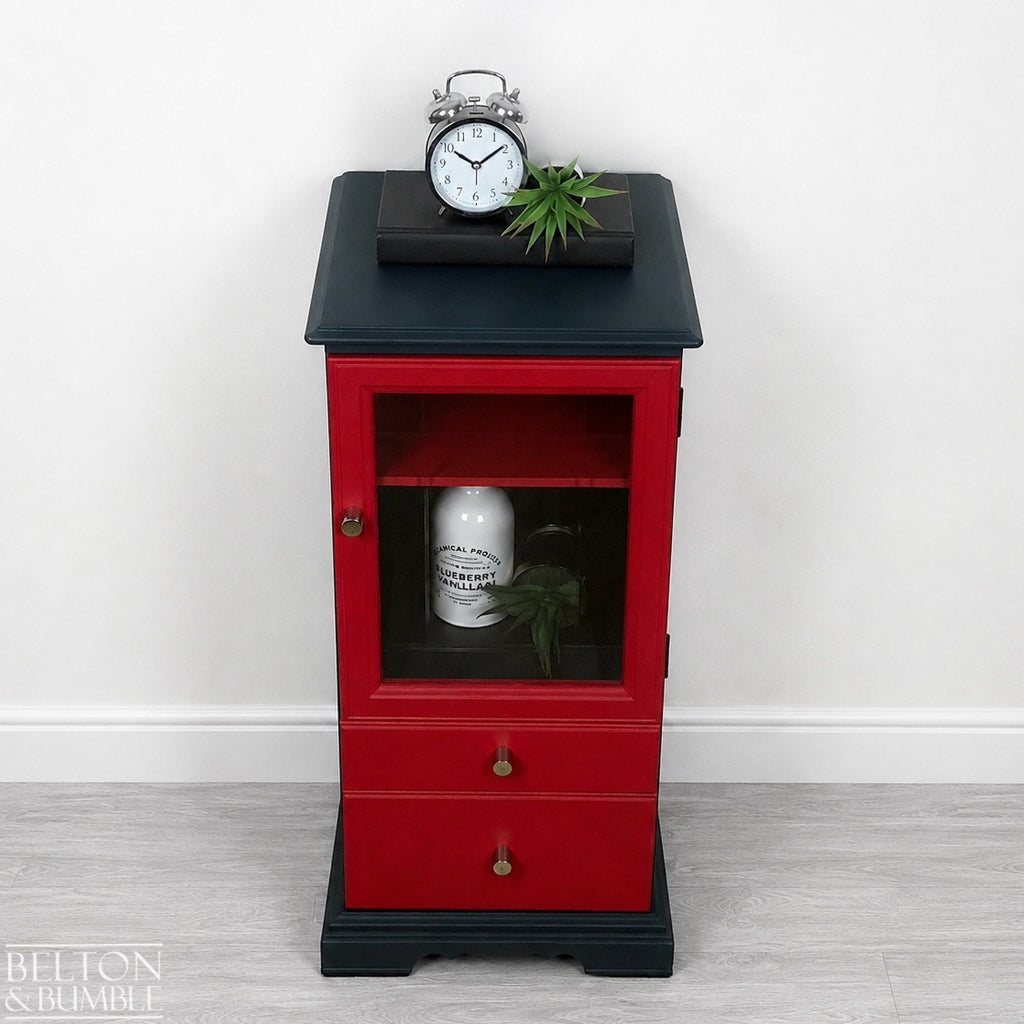 Glass Door Cabinet in Blue and Red