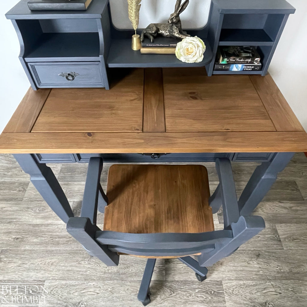 Vintage Pine Computer Office Desk and Chair-Belton & Bumble