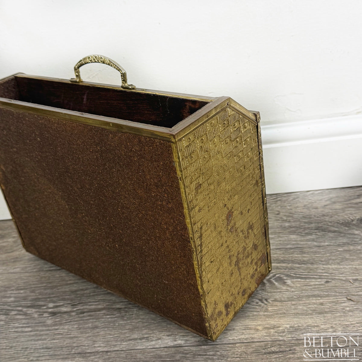 Vintage Brass Coaching Scene Magazine Rack by Lombard
