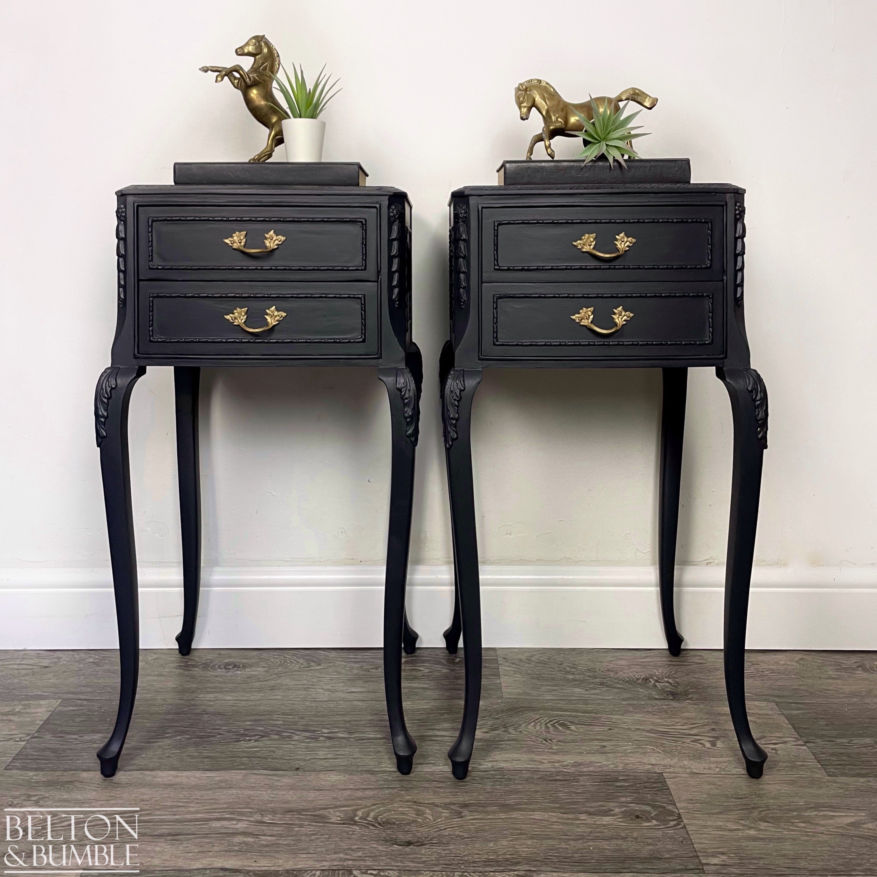 Vintage Solid Wood Bedside Drawers in Black-Wardrobe-Belton & Bumble