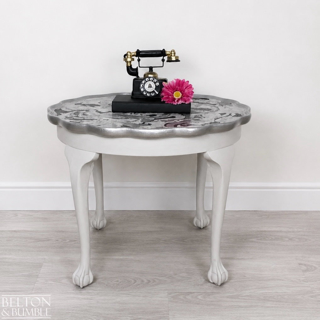 Grey & Silver Pie-Crust Side Table with Claw-and-Ball Feet