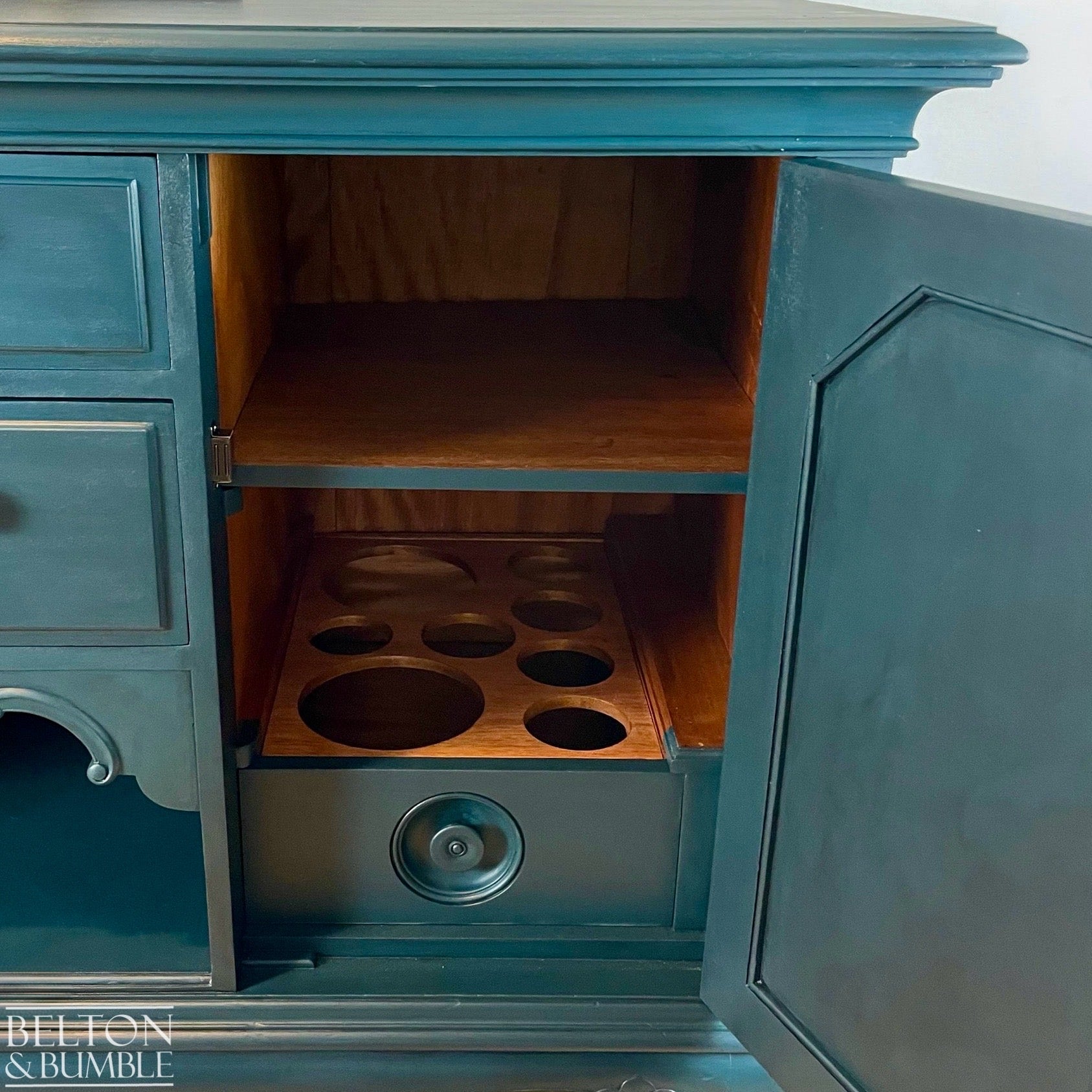 Solid Wood Carved Blue Drinks Cabinet Sideboard
