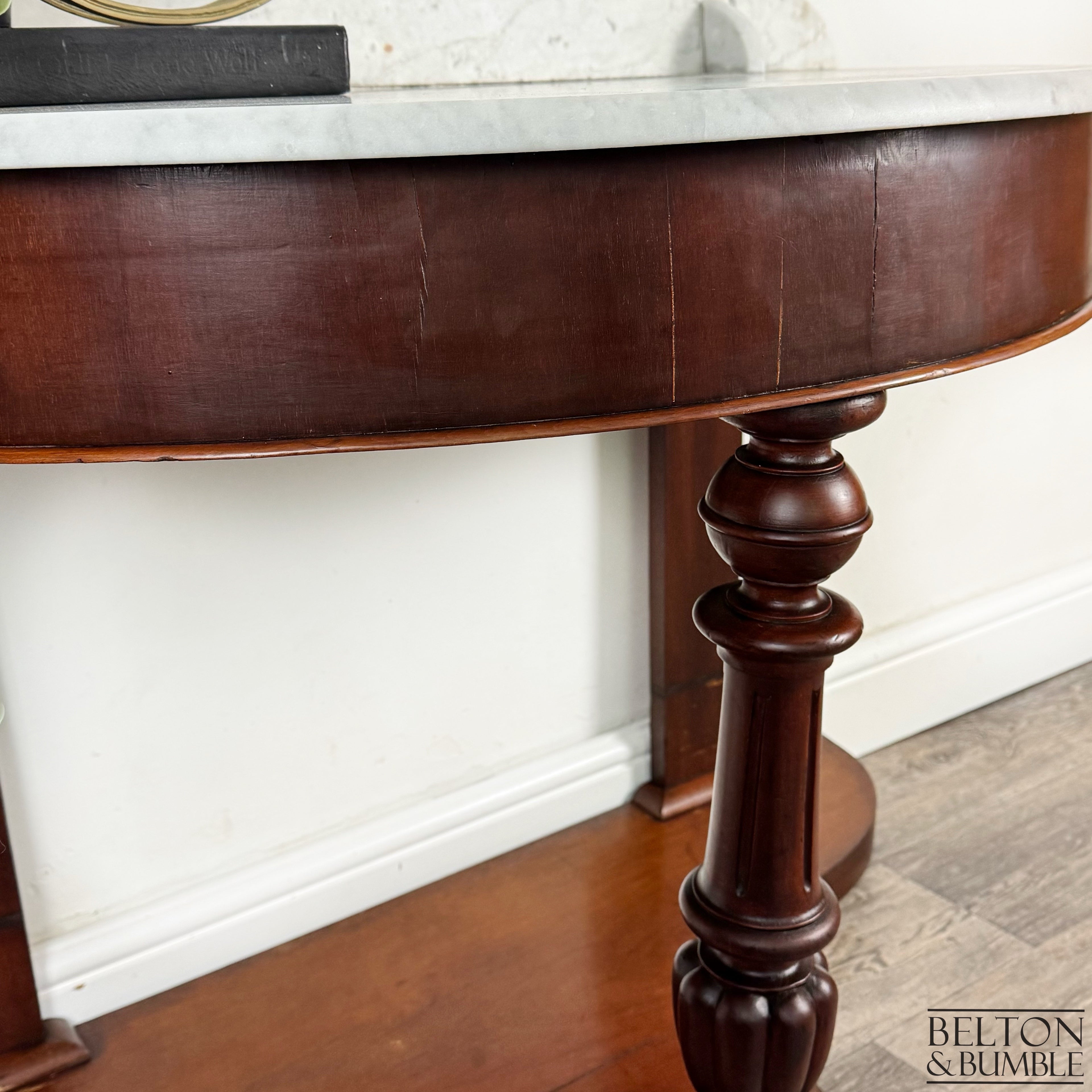 Late Victorian Duchess Style Mahogany Marble Washstand, Demi Lune Table-Belton & Bumble