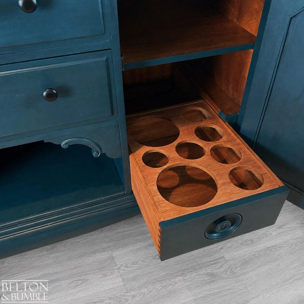 Solid Wood Carved Blue Drinks Cabinet Sideboard