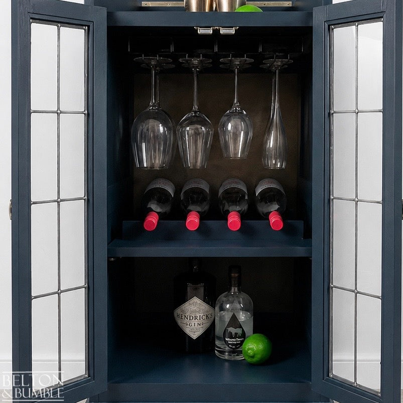 Solid Wood Carved Navy and Gold Cocktail Drinks Cabinet