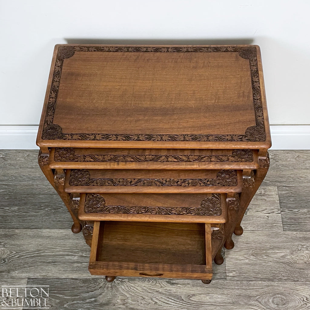 Set of Four Ornate Nesting Tables with Drawer Detail-Belton & Bumble