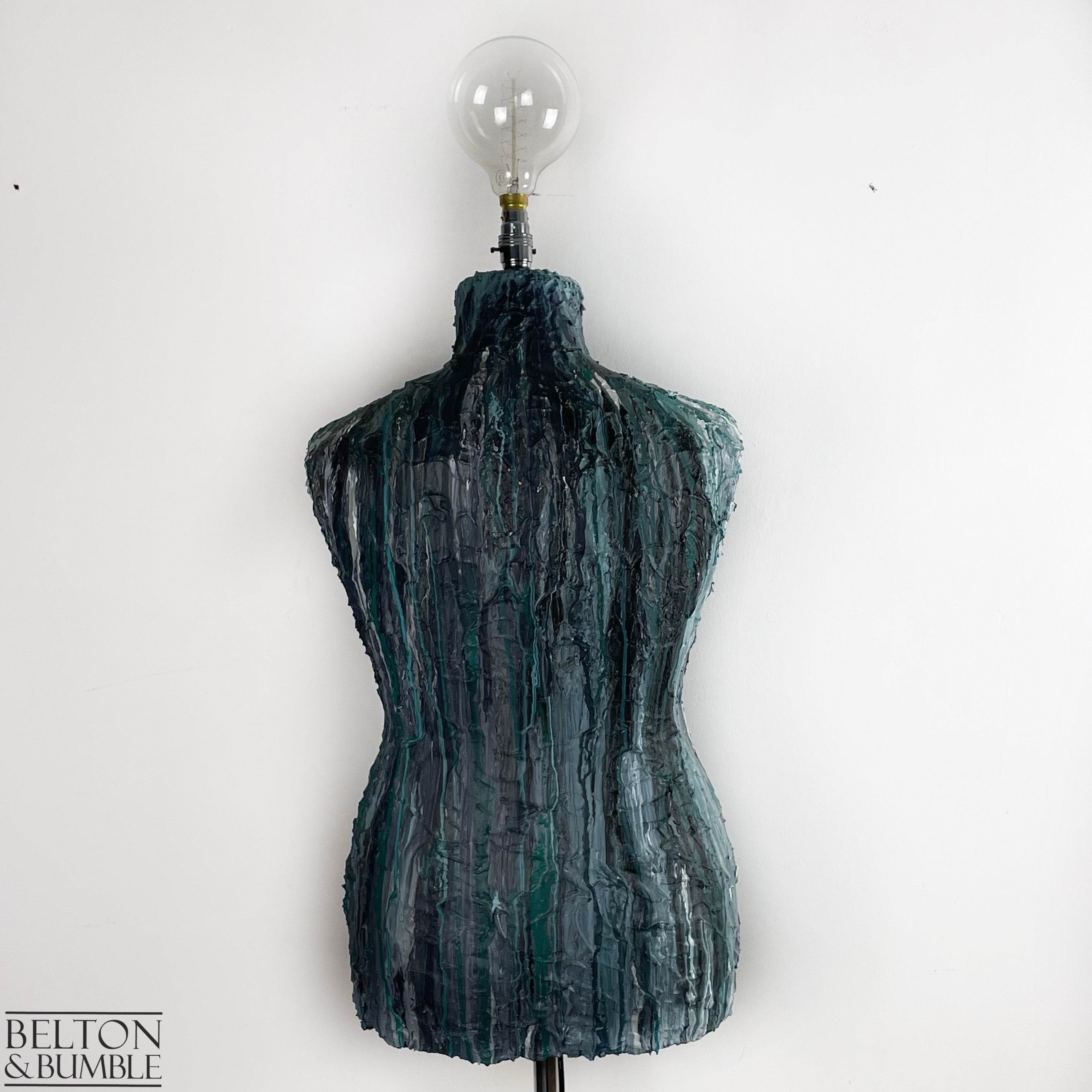 Blue Textured Mannequin Floor Lamp with Stainless Steel Stand-Belton & Bumble