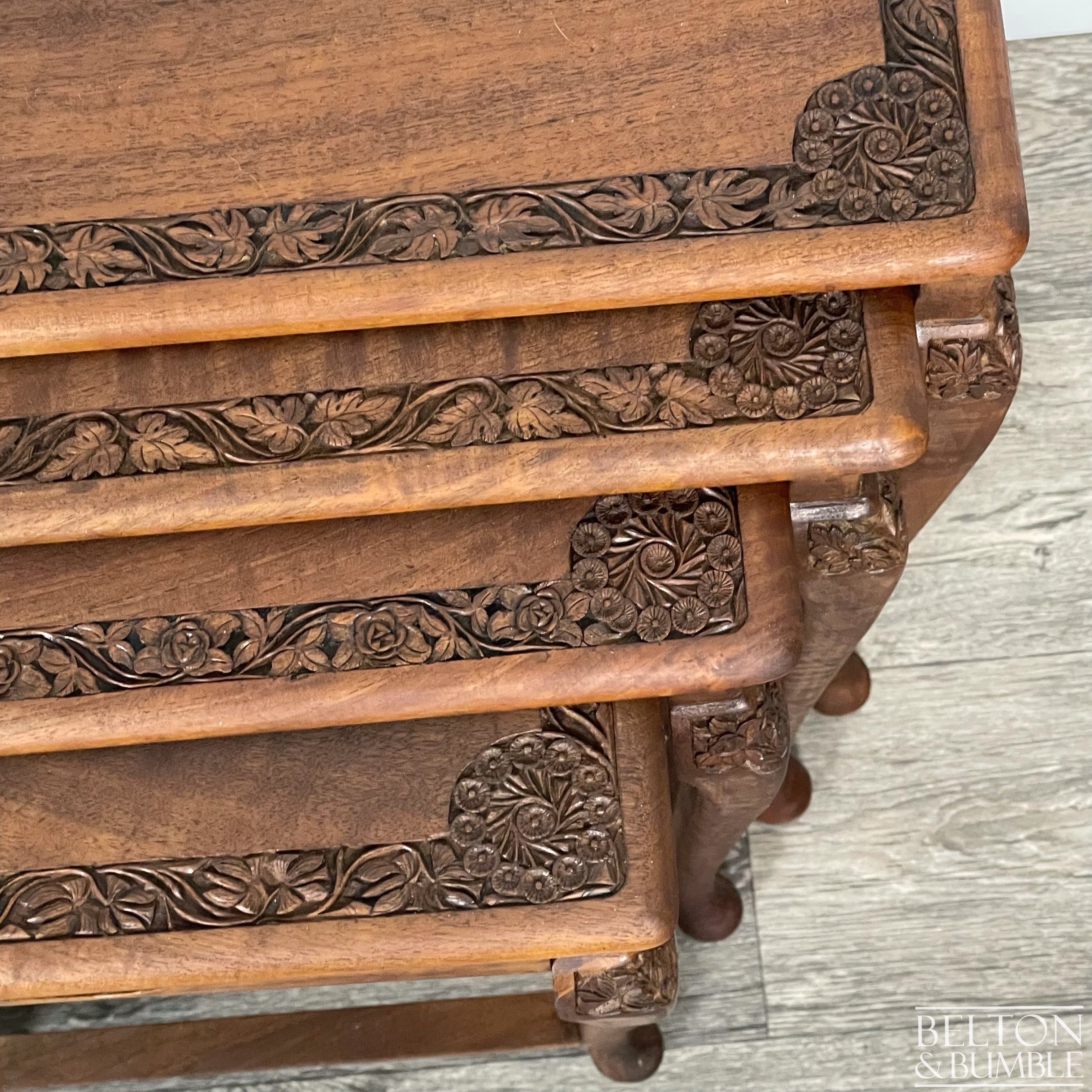 Set of Four Ornate Nesting Tables with Drawer Detail-Belton & Bumble