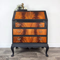 Queen Anne Flame Mahogany Writing Bureau Desk in Black-Belton & Bumble