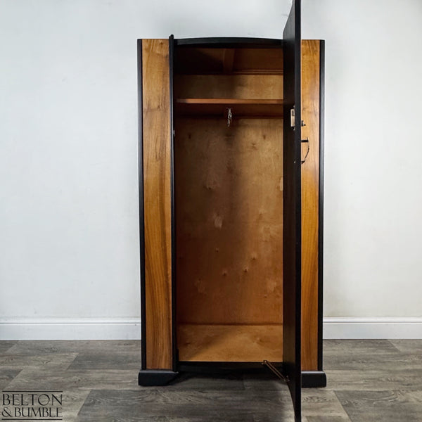 Bow-Fronted Vintage Wardrobe Tallboy in Walnut & Black