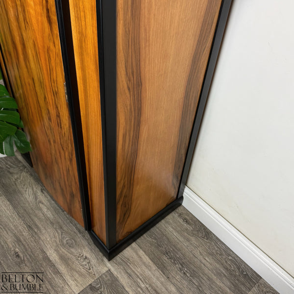 Bow-Fronted Vintage Wardrobe Tallboy in Walnut & Black