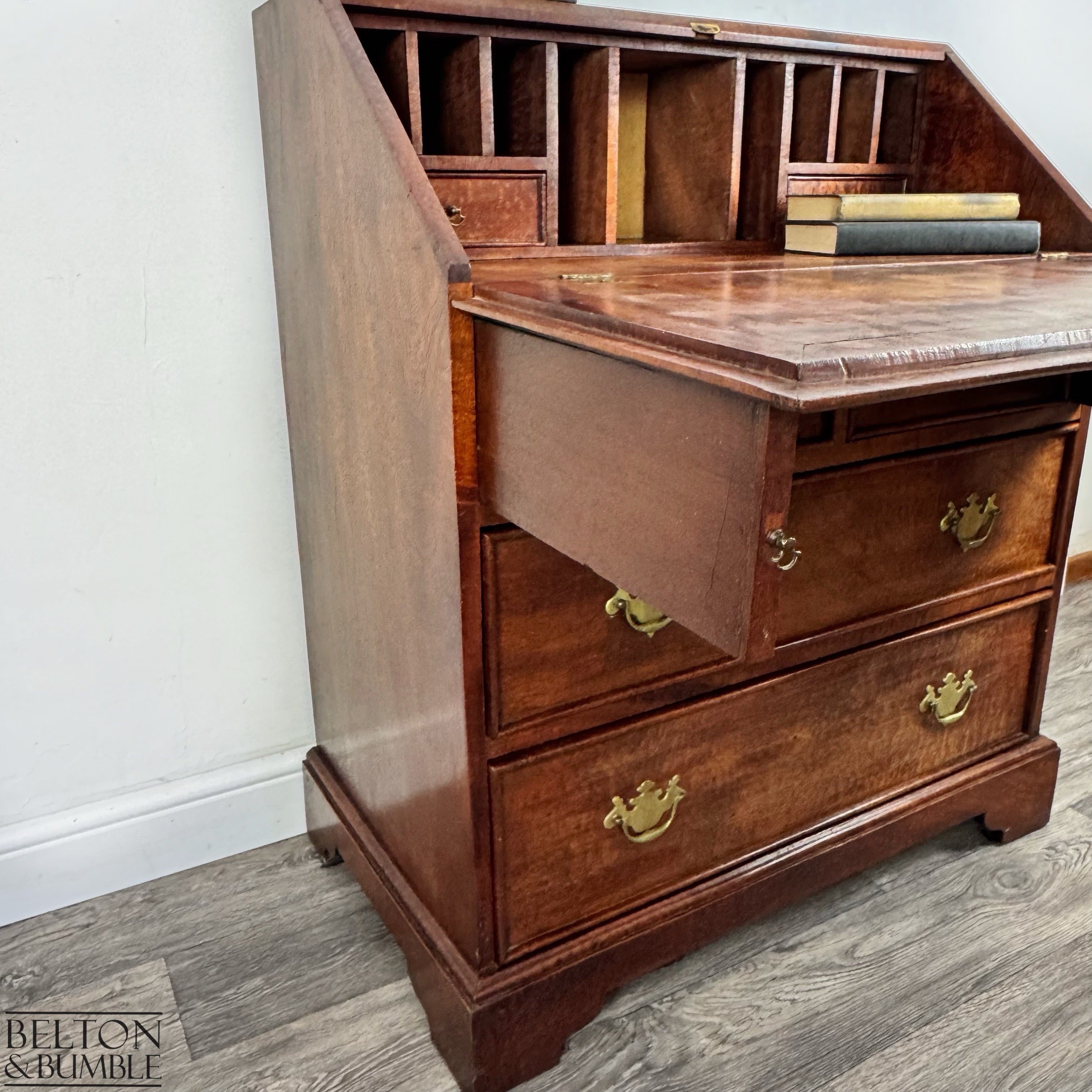 Georgian Mahogany Slant Front Bureau Antique Writing Desk with Fitted Interior-Belton & Bumble