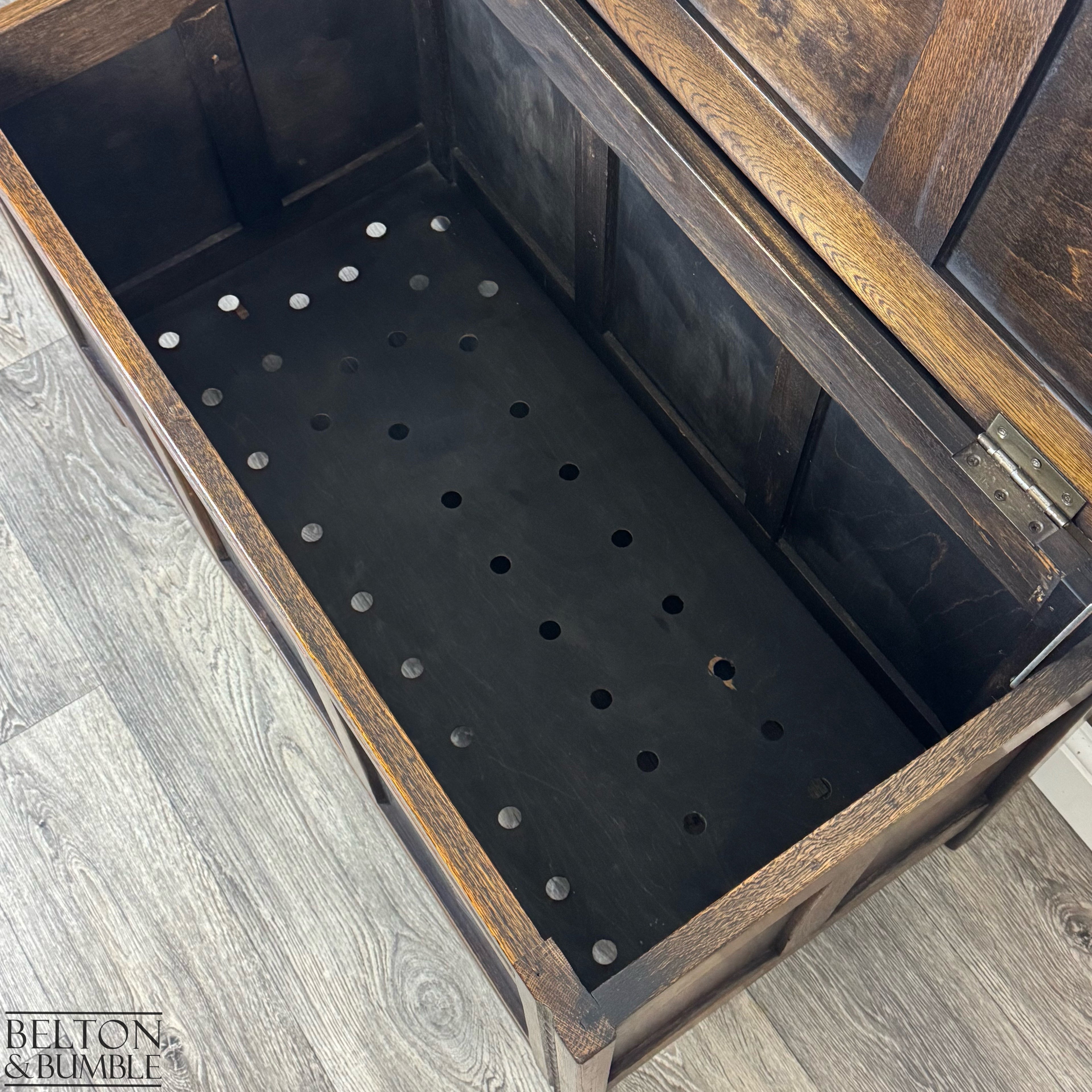 Vintage Oak Carved Panel Blanket Box, Storage Chest Coffer