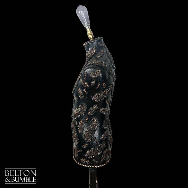 Black and Copper Feather Mannequin Floor Lamp with Black Wooden Stand-Belton & Butler