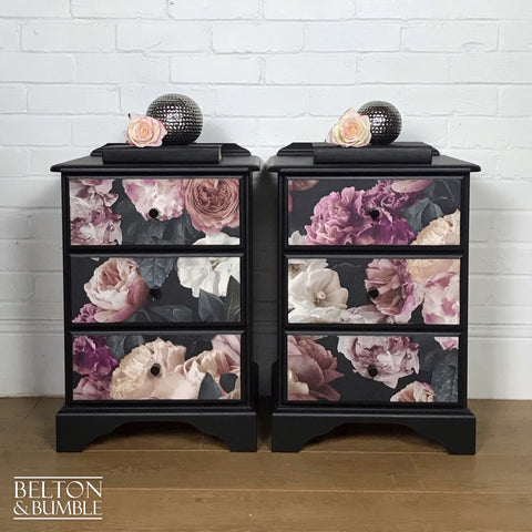 Black Floral Set of Bedside Drawers Set-Belton & Butler