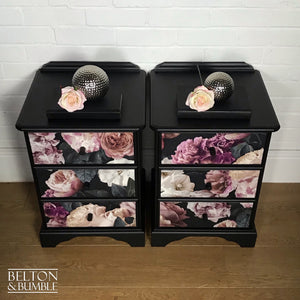 Black Floral Set of Bedside Drawers Set-Belton & Butler