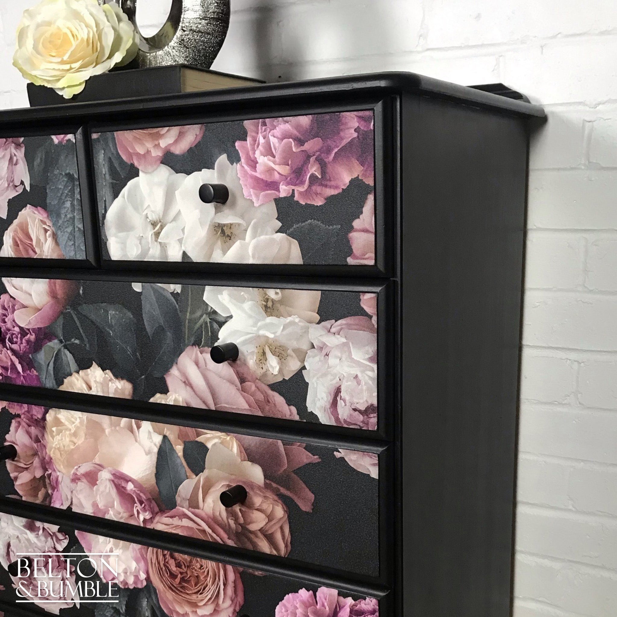Black Floral Chest of Drawers-Belton & Bumble