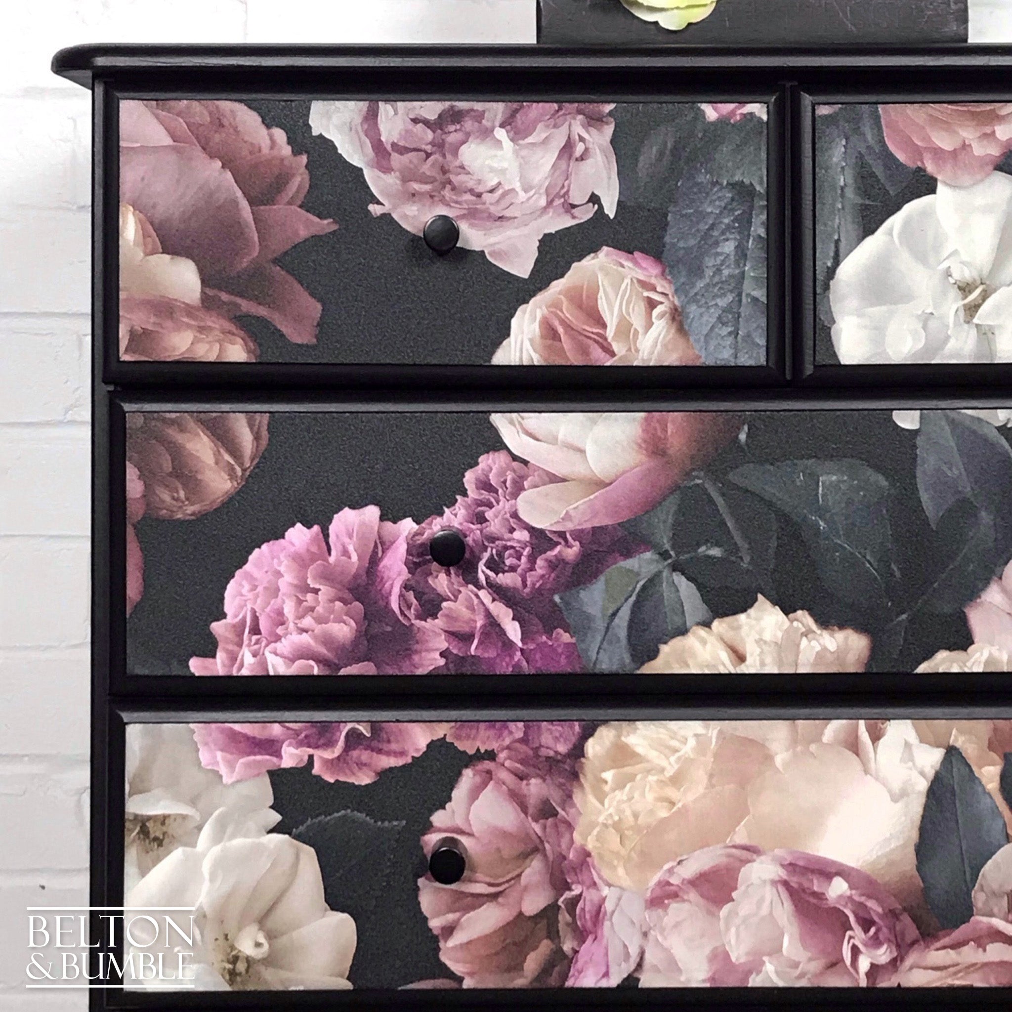 Black Floral Chest of Drawers-Belton & Bumble