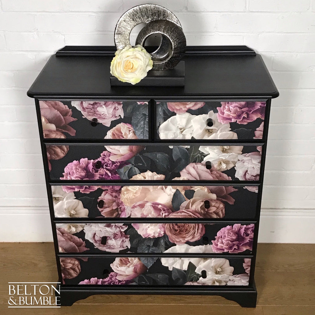 Black Floral Chest of Drawers-Belton & Bumble