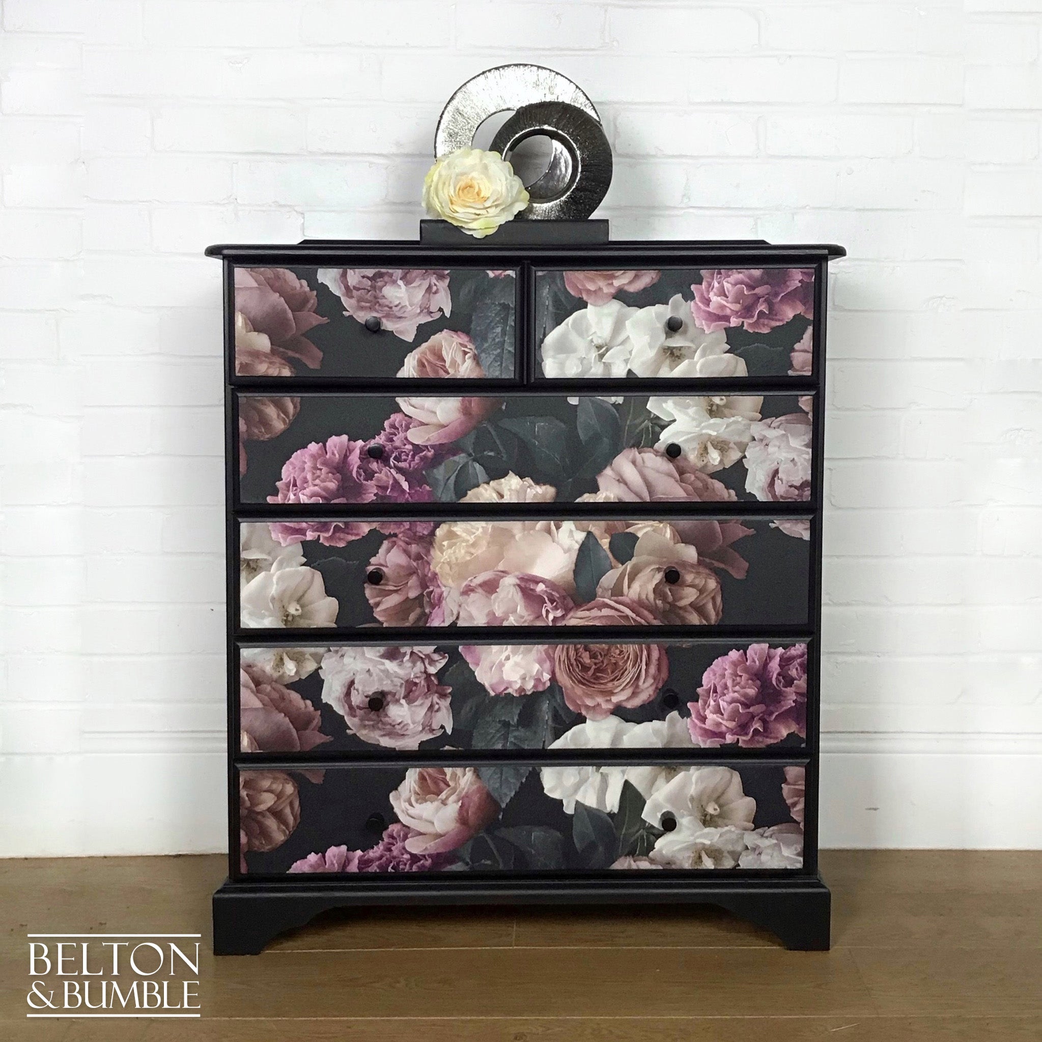 Black Floral Chest of Drawers-Belton & Butler