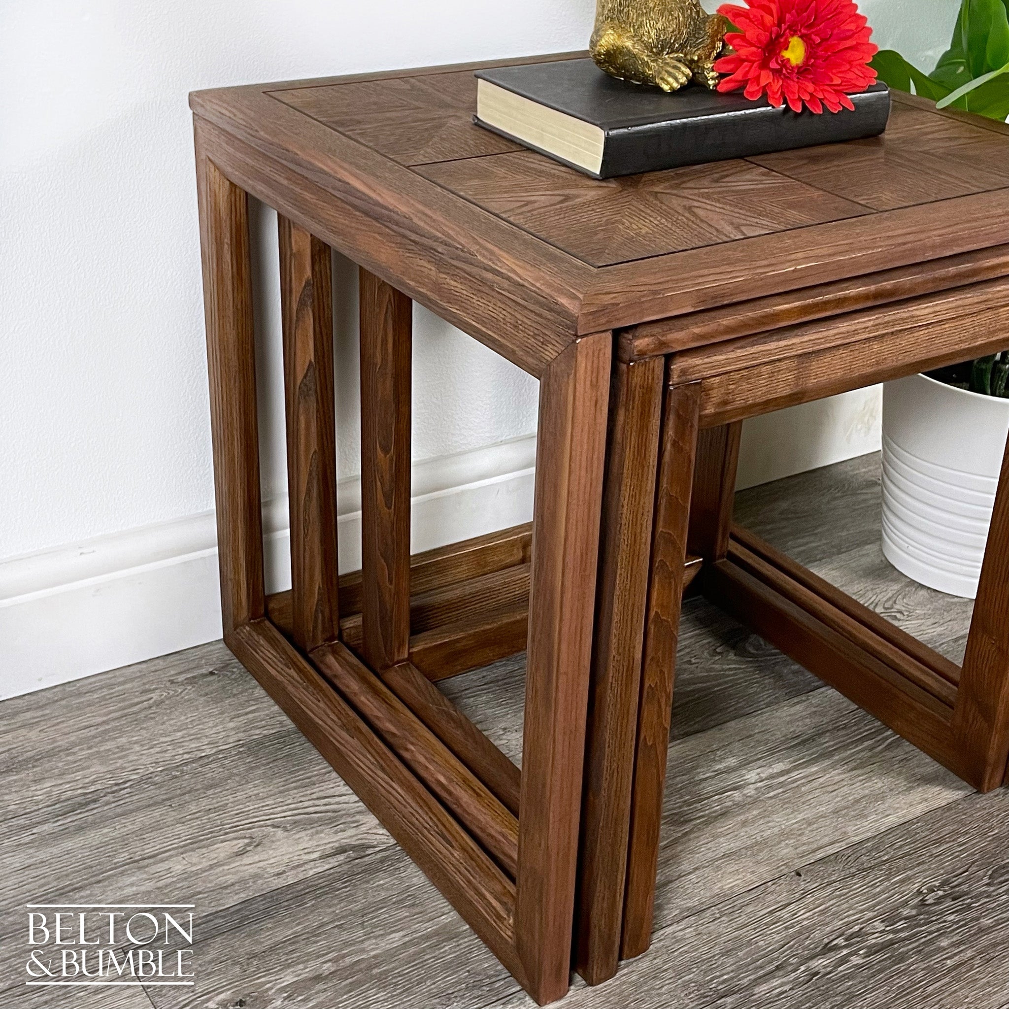 G Plan Parquetry Nest of Three Tables – side view showing proportions and stance