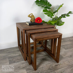 G Plan Parquetry Nest of Three Tables – Styled product shot with complementary decor to suggest scale