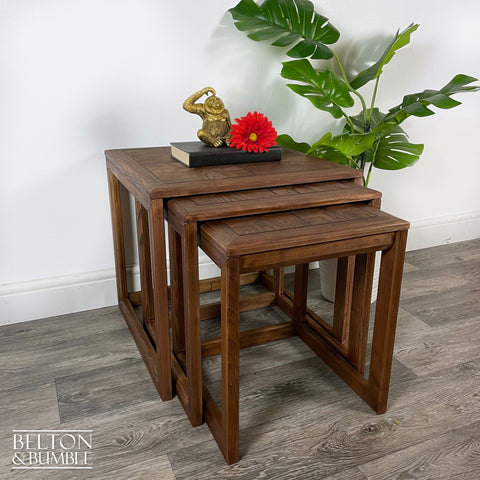 G Plan Parquetry Nest of Three Tables – Styled product shot with complementary decor to suggest scale