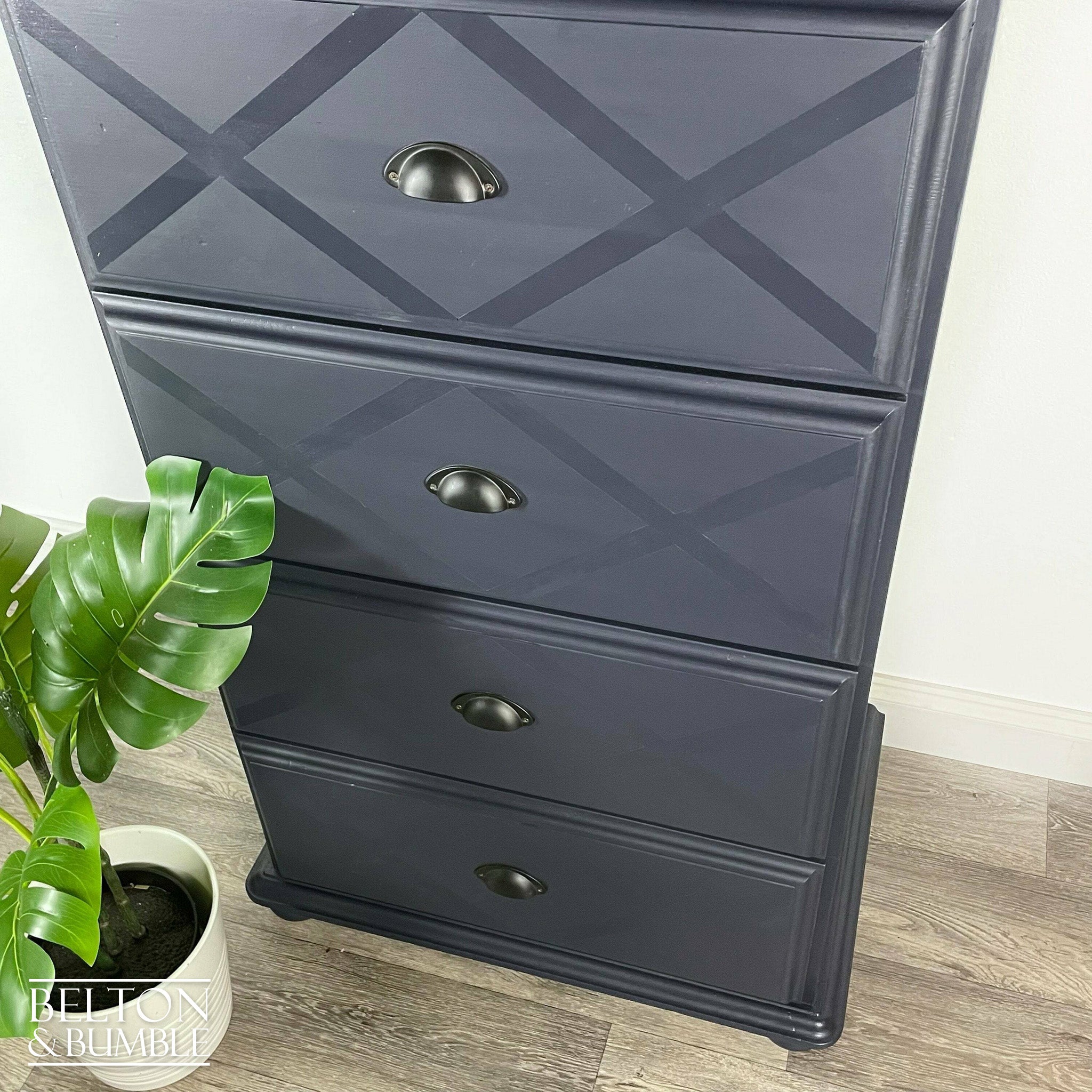 Large Five Drawer Tallboy Chest of Drawers in Navy-Belton & Bumble
