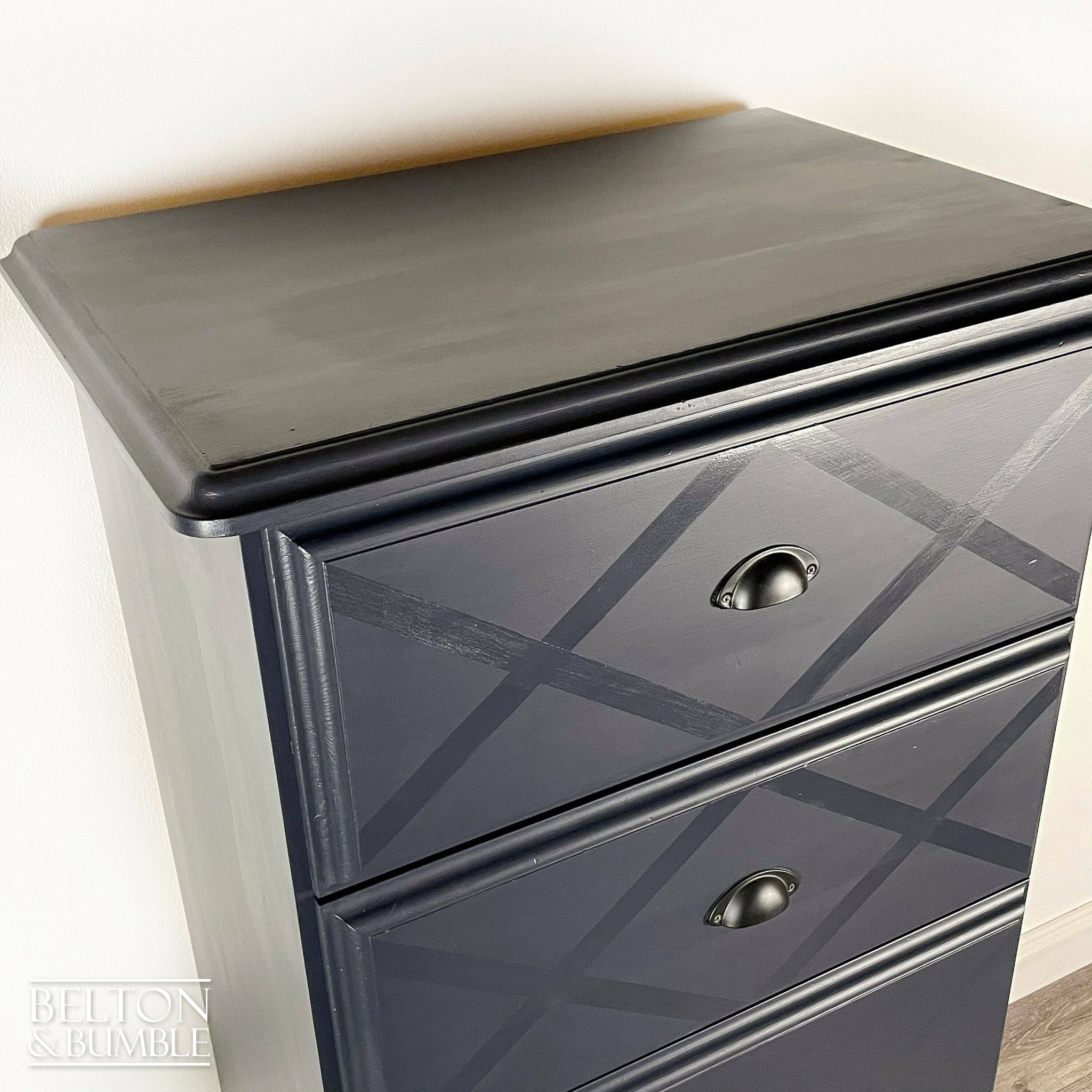Large Five Drawer Tallboy Chest of Drawers in Navy-Belton & Bumble