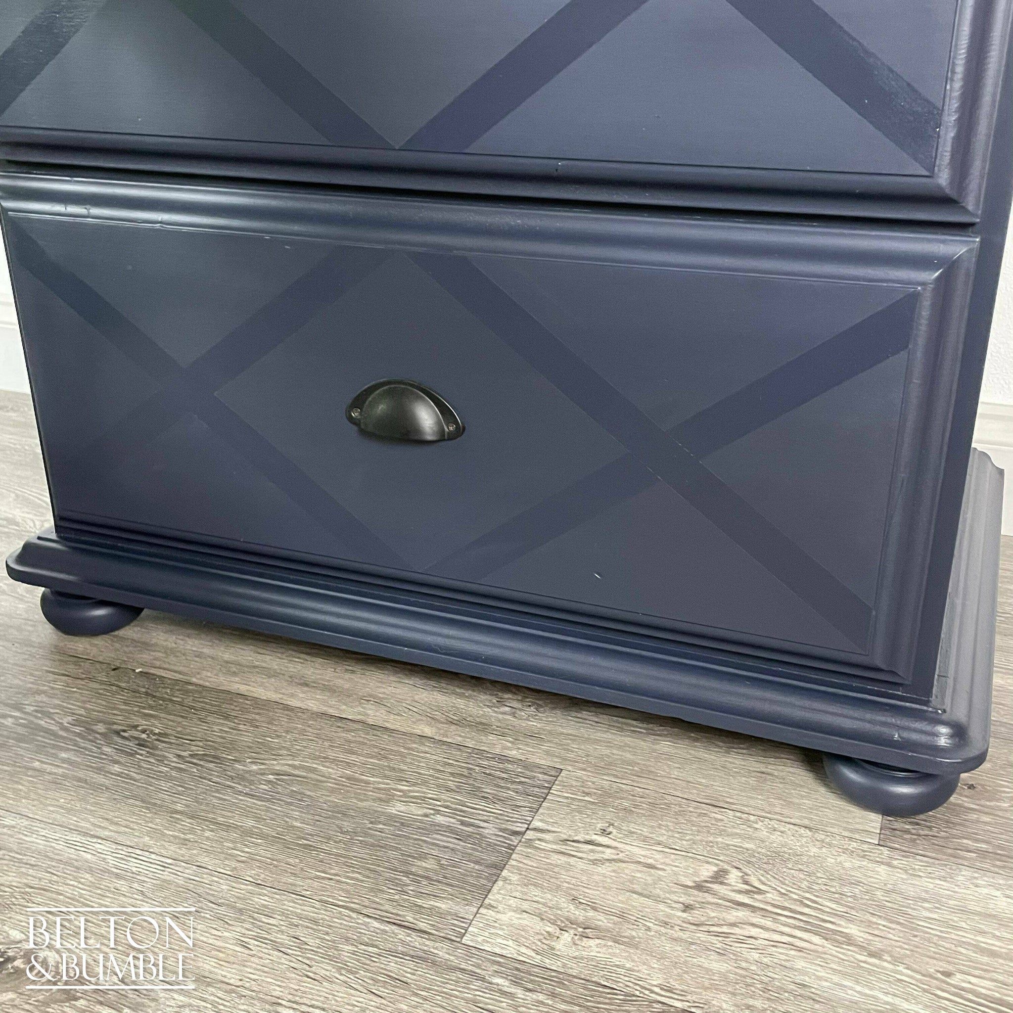 Large Five Drawer Tallboy Chest of Drawers in Navy-Belton & Bumble