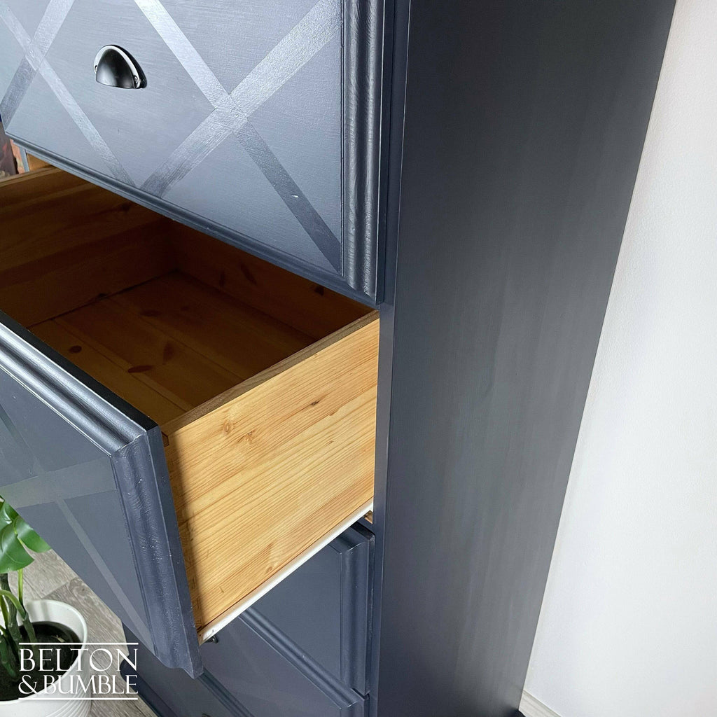 Large Five Drawer Tallboy Chest of Drawers in Navy-Belton & Bumble