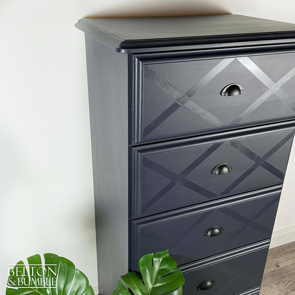 Large Five Drawer Tallboy Chest of Drawers in Navy-Belton & Bumble