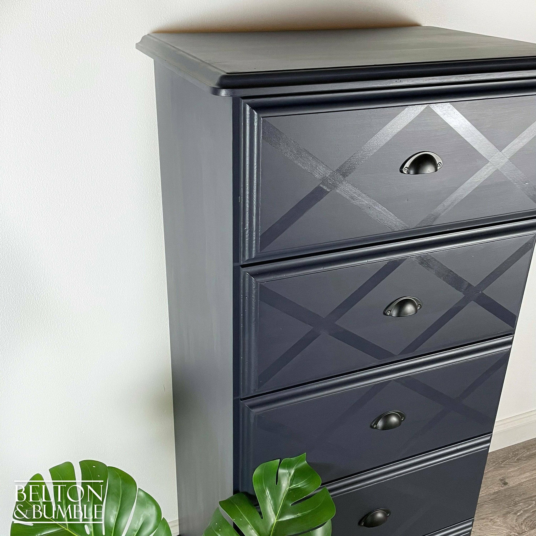 Large Five Drawer Tallboy Chest of Drawers in Navy-Belton & Bumble