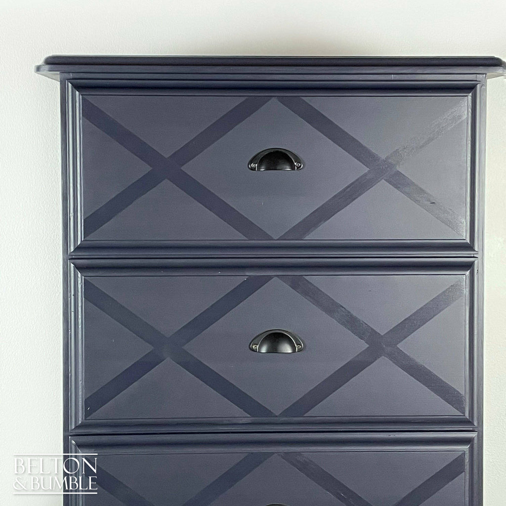 Large Five Drawer Tallboy Chest of Drawers in Navy-Belton & Bumble