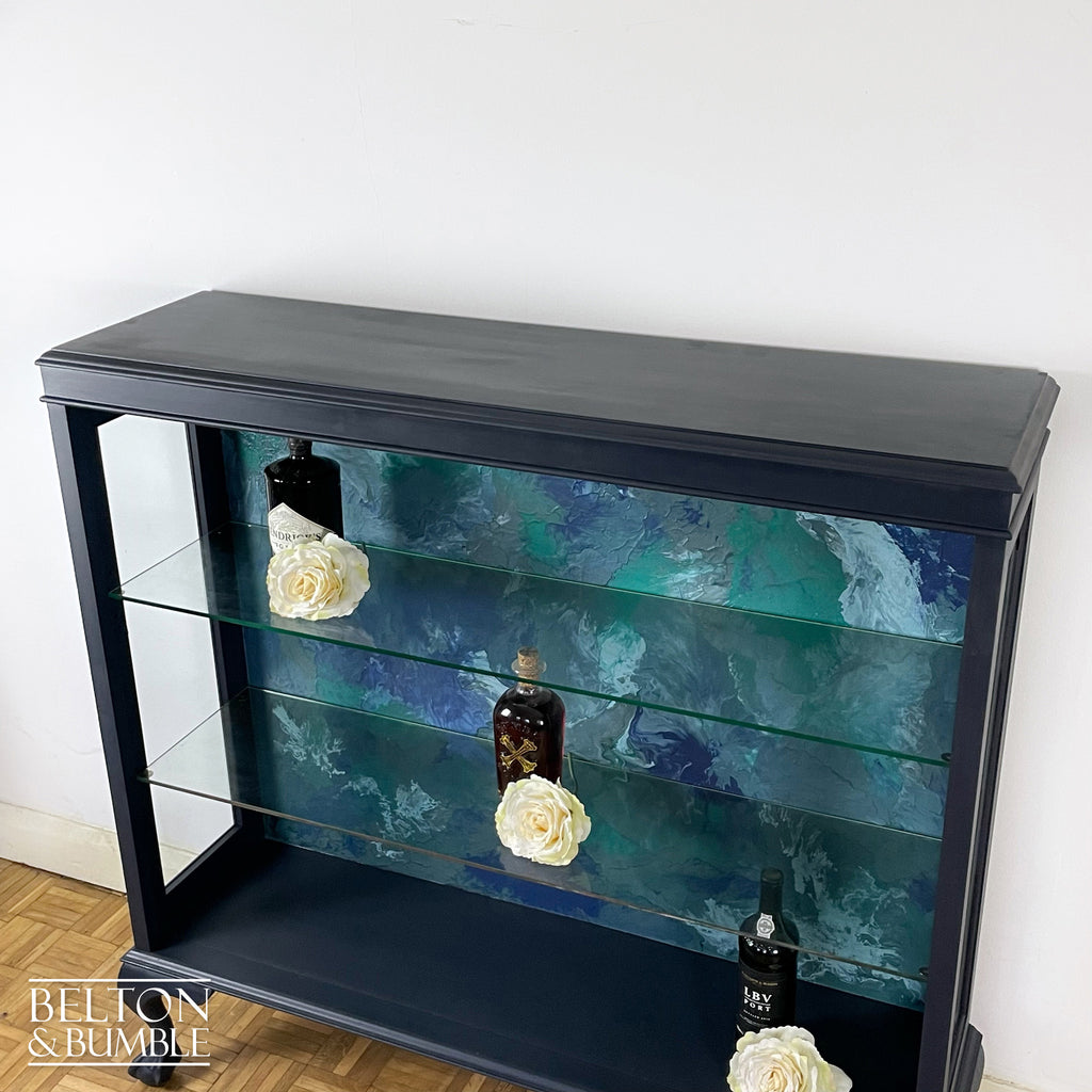 Glass Display Shelving Cabinet in Dark Blue-Belton & Bumble