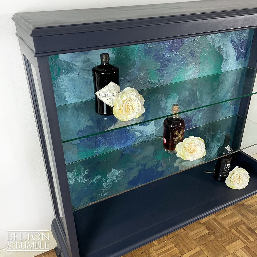 Glass Display Shelving Cabinet in Dark Blue-Belton & Bumble