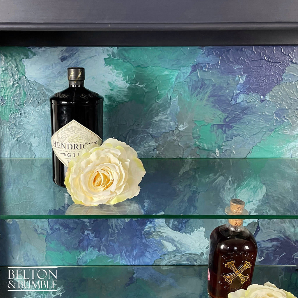 Glass Display Shelving Cabinet in Dark Blue-Belton & Bumble
