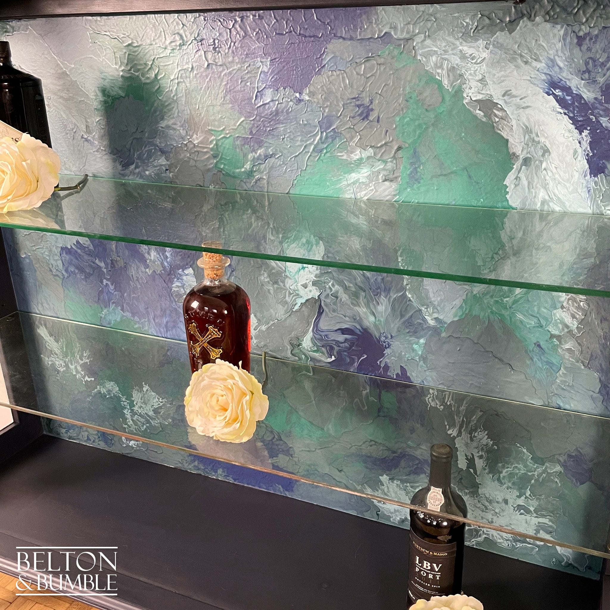 Glass Display Shelving Cabinet in Dark Blue-Belton & Bumble