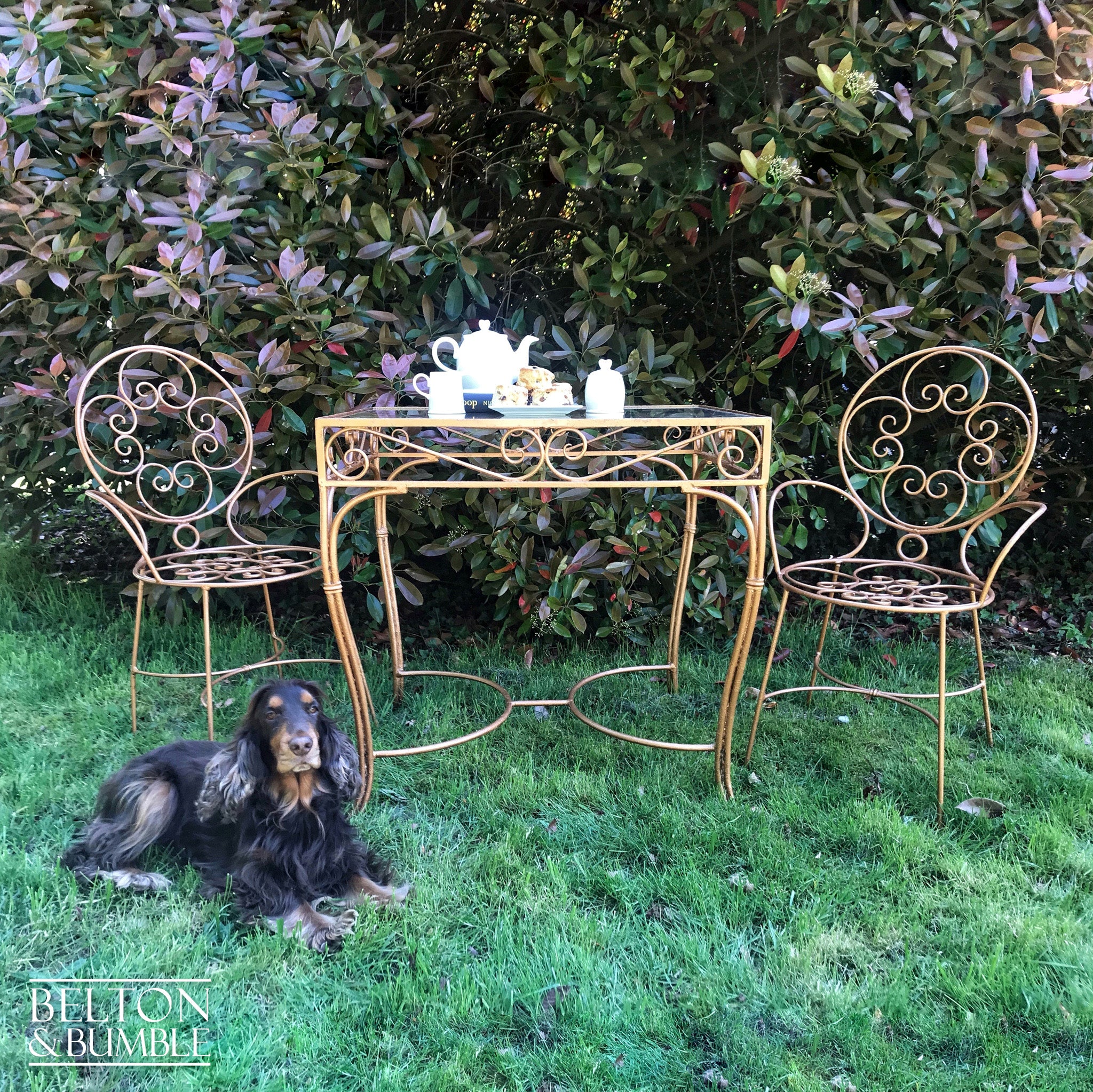 Glass Topped Copper Bistro Table and Chair Set for Garden-Belton & Butler