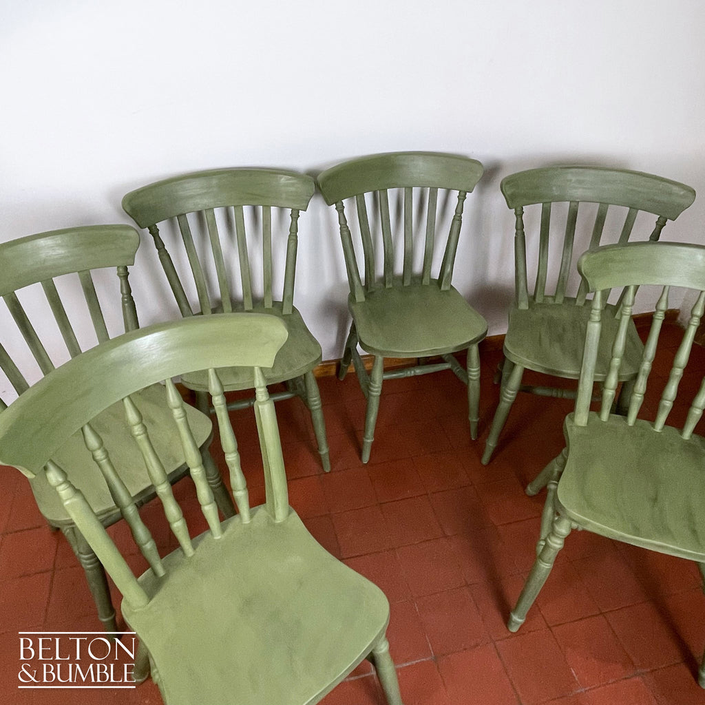 Pine Dining Table and Six Chair Set in Olive Green-Belton & Bumble