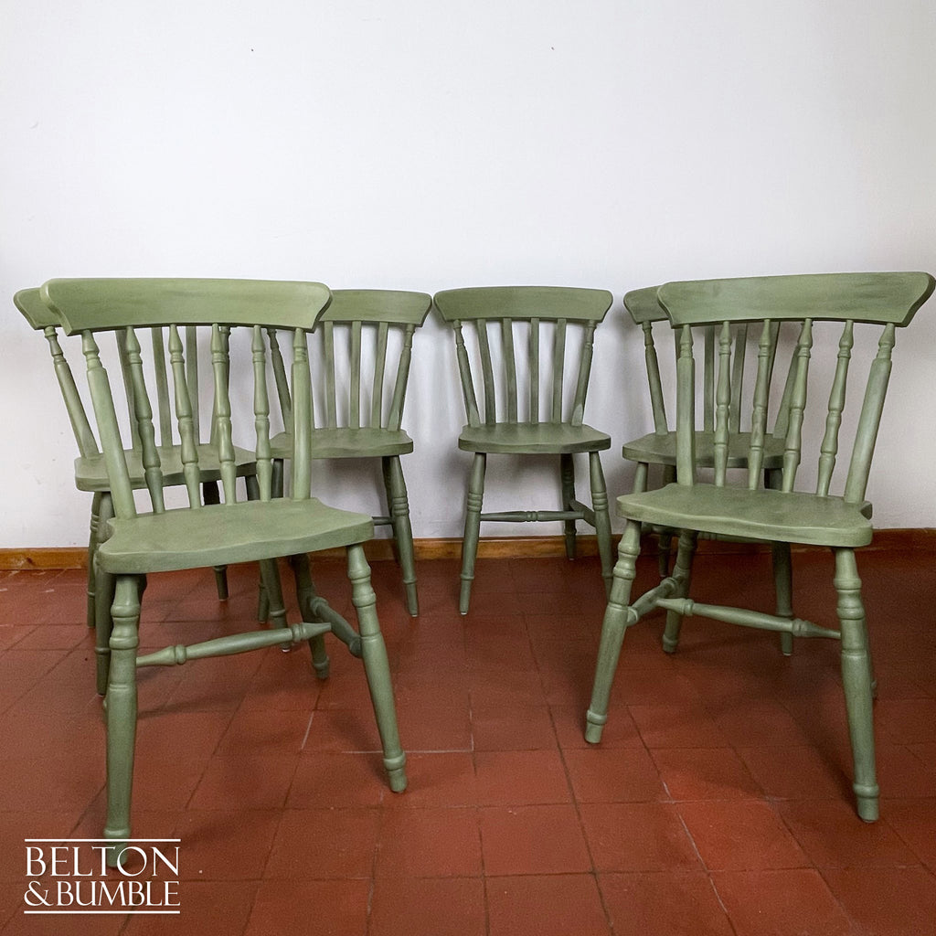 Pine Dining Table and Six Chair Set in Olive Green-Belton & Bumble